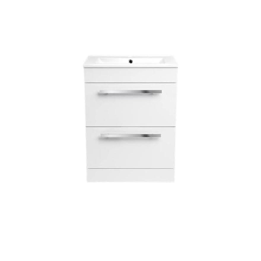 Avon 2 Drawer Floorstanding Vanity Unit With Basin - 615mm x 815mm - 1 Tap Hole - Gloss White