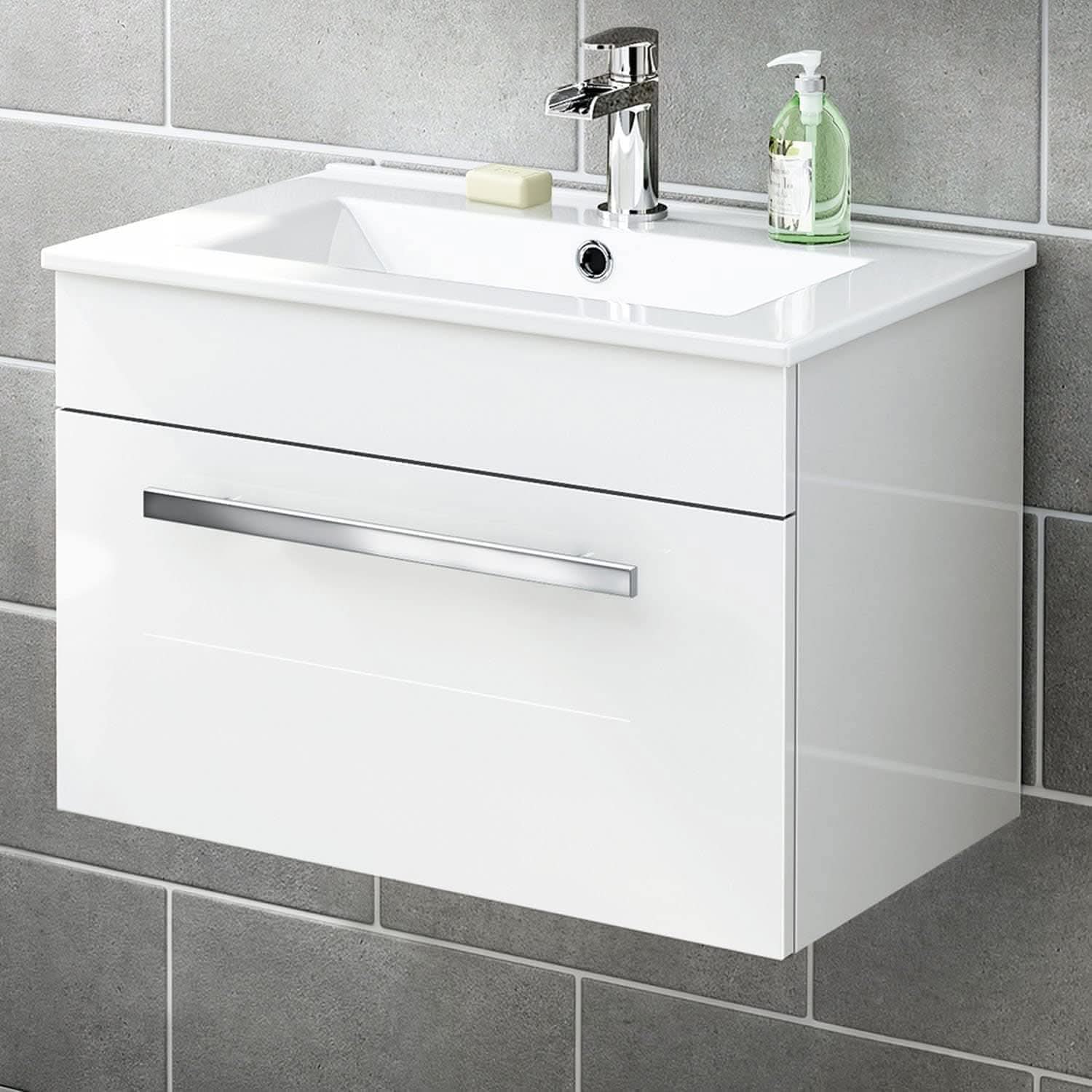 Avon 1 Drawer Wall Hung Vanity Unit With Basin - 615mm x 415mm - 1 Tap Hole