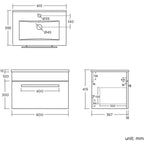 Avon 1 Drawer Wall Hung Vanity Unit With Basin - 615mm x 415mm - 1 Tap Hole