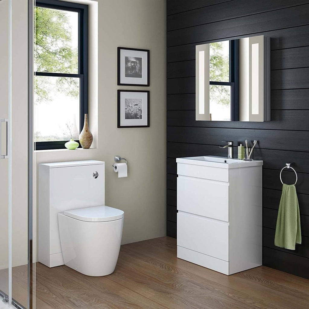 Modern 2 Drawer Floorstanding Vanity Unit With Basin - 838mm x 615mm x 367mm - White