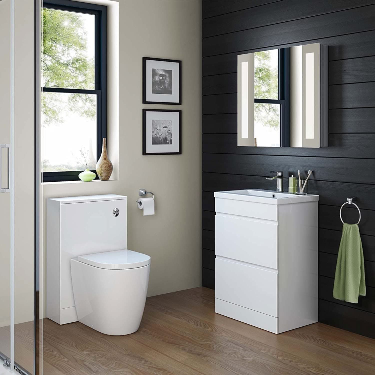 Modern 2 Drawer Floorstanding Vanity Unit With Basin - 838mm x 615mm x 367mm - White