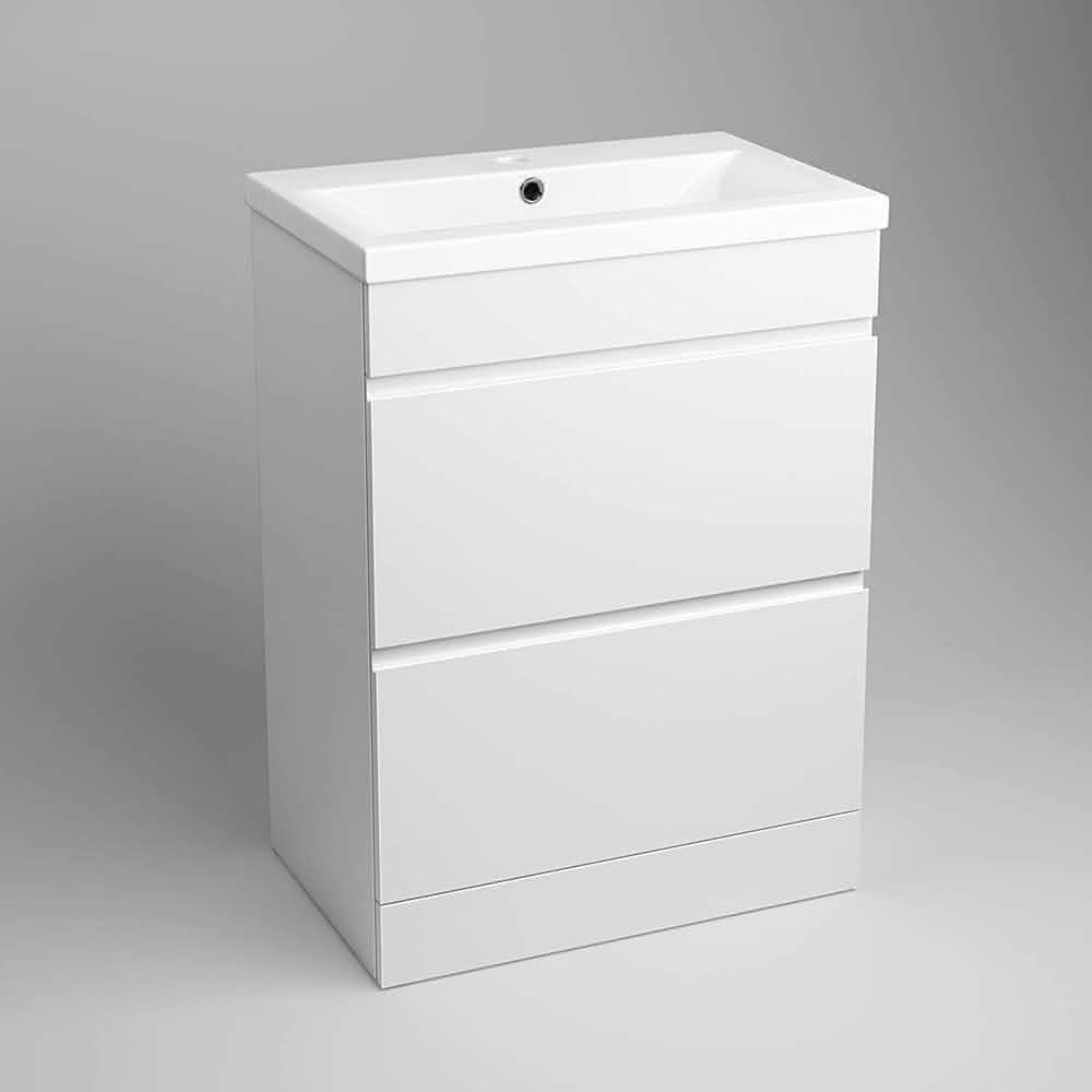 Modern 2 Drawer Floorstanding Vanity Unit With Basin - 838mm x 615mm x 367mm - White