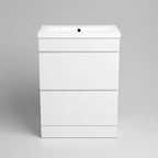 Modern 2 Drawer Floorstanding Vanity Unit With Basin - 838mm x 615mm x 367mm - White