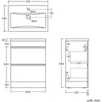 Modern 2 Drawer Floorstanding Vanity Unit With Basin - 838mm x 615mm x 367mm - White