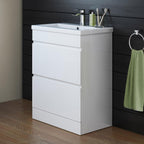 Modern 2 Drawer Floorstanding Vanity Unit With Basin - 838mm x 615mm x 367mm - White