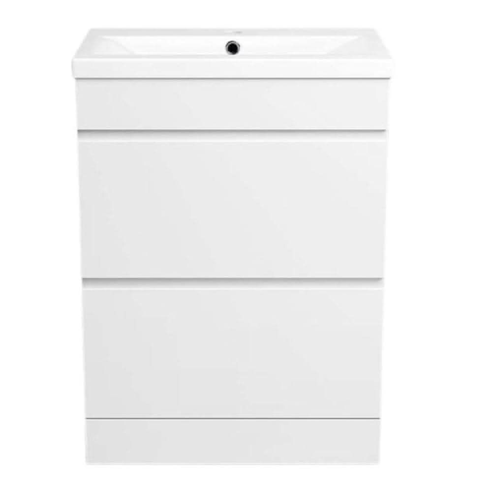 Modern 2 Drawer Floorstanding Vanity Unit With Basin - 838mm x 615mm x 367mm - White