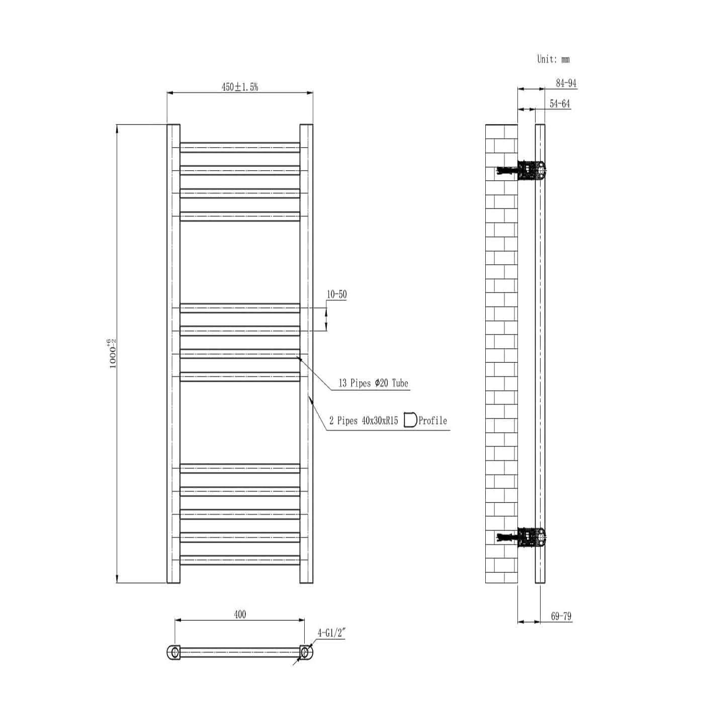 Straight Heated Towel Rail Bathroom Radiator