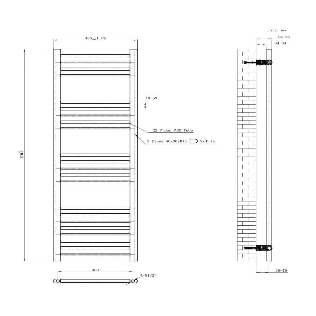 Straight Heated Towel Rail Bathroom Radiator