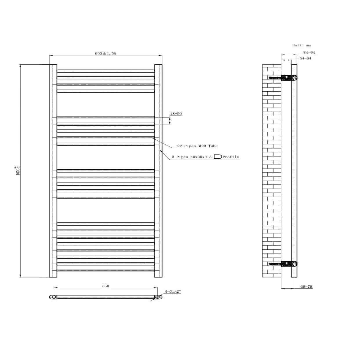 Straight Heated Towel Rail Bathroom Radiator