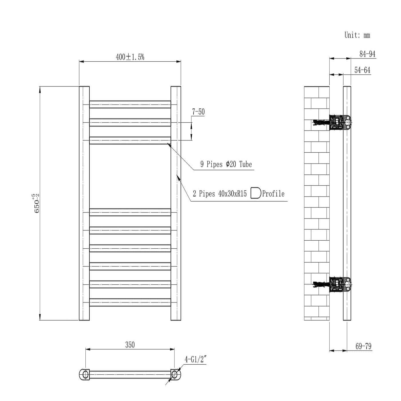 Straight Heated Towel Rail Bathroom Radiator