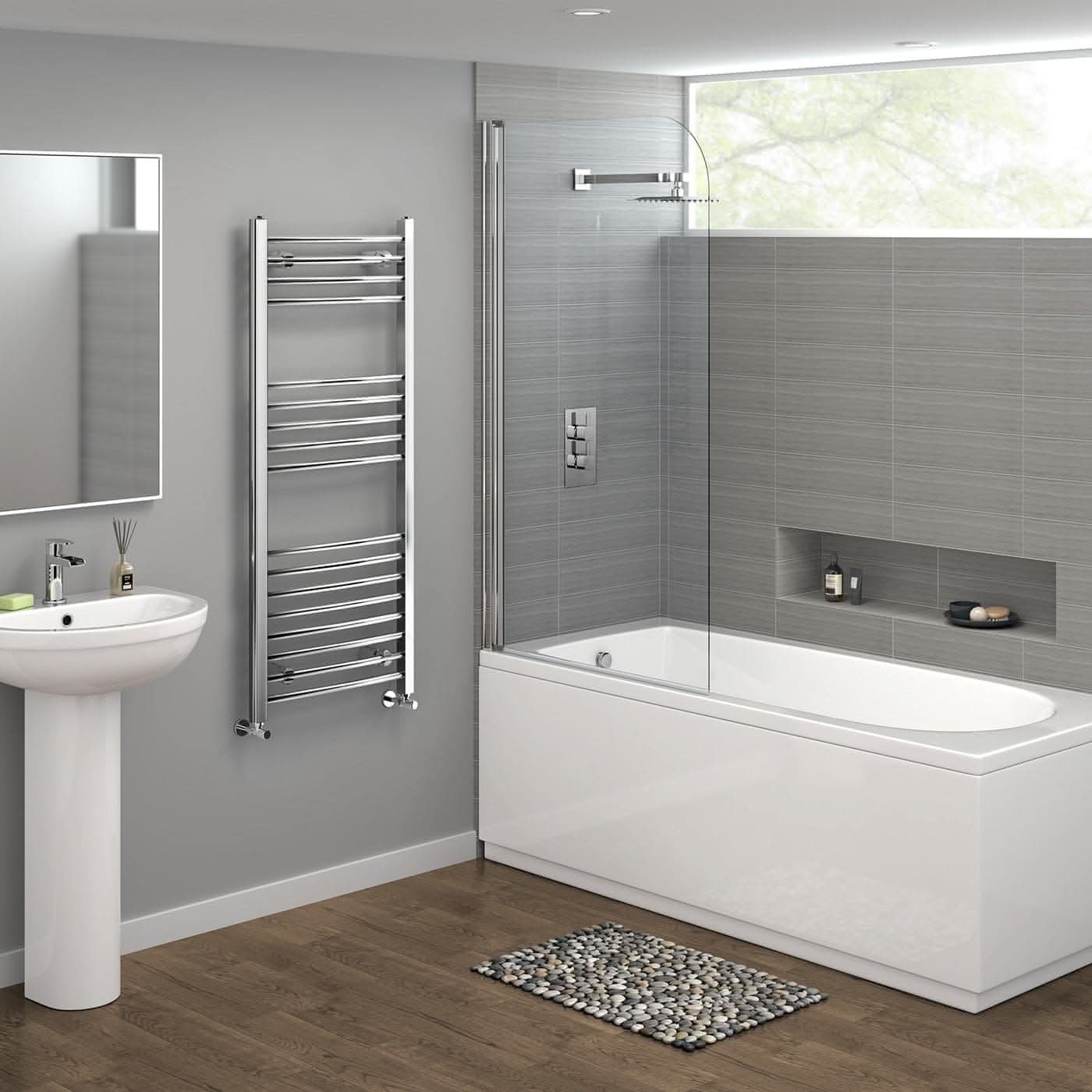 Curved Heated Towel Rail Bathroom Radiator - Chrome