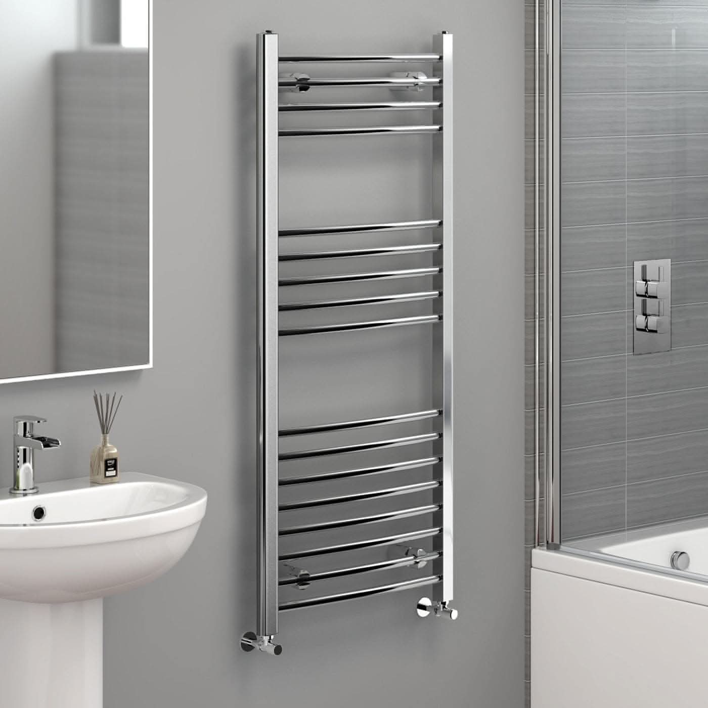 Curved Heated Towel Rail Bathroom Radiator - Chrome