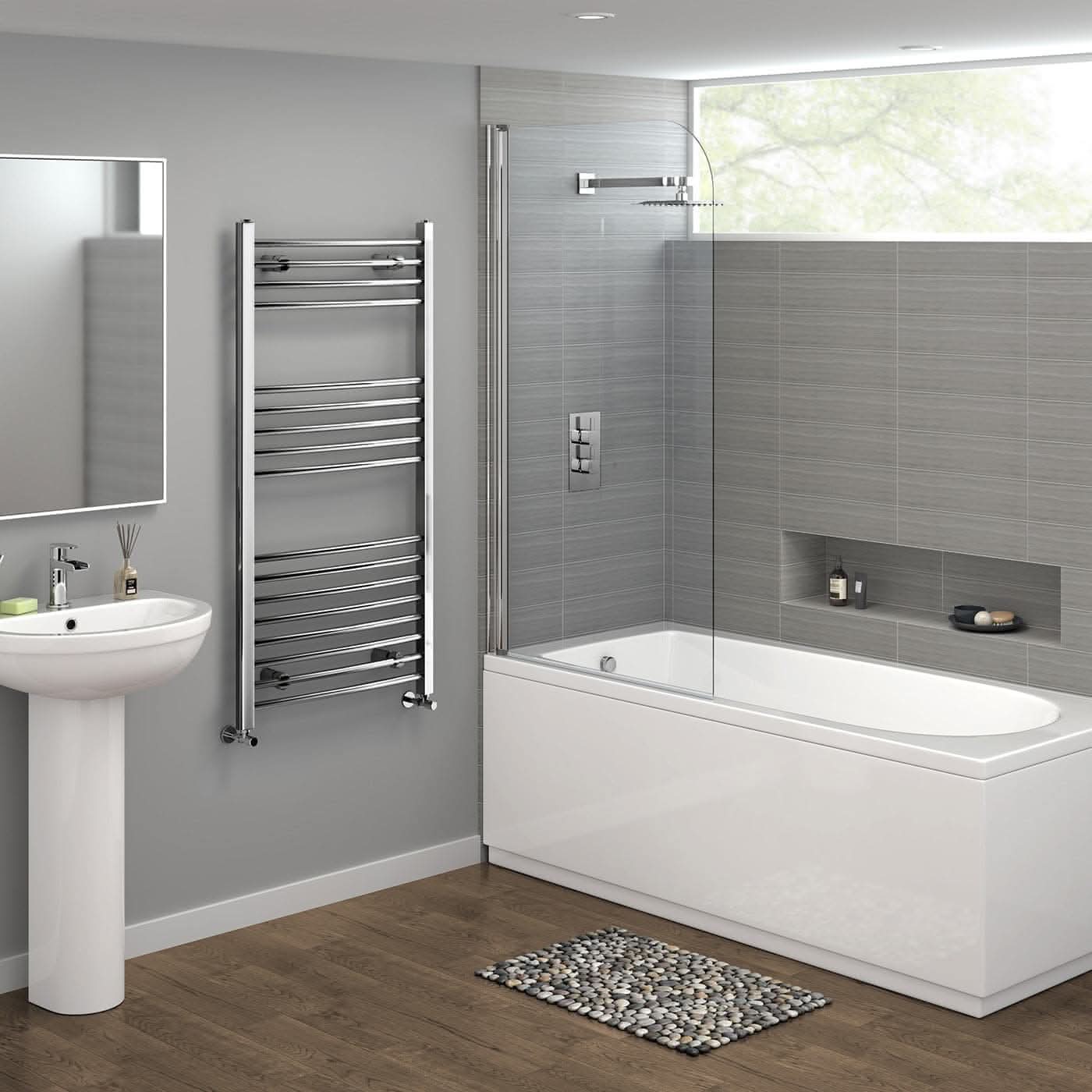 Curved Heated Towel Rail Bathroom Radiator - Chrome