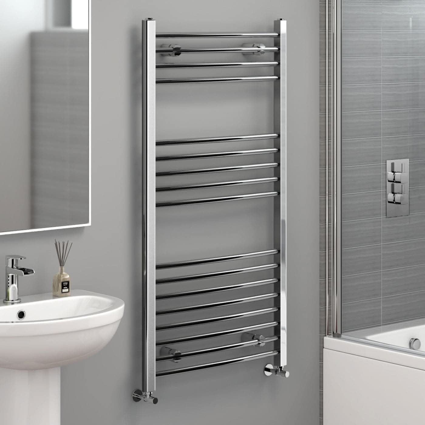 Curved Heated Towel Rail Bathroom Radiator - Chrome