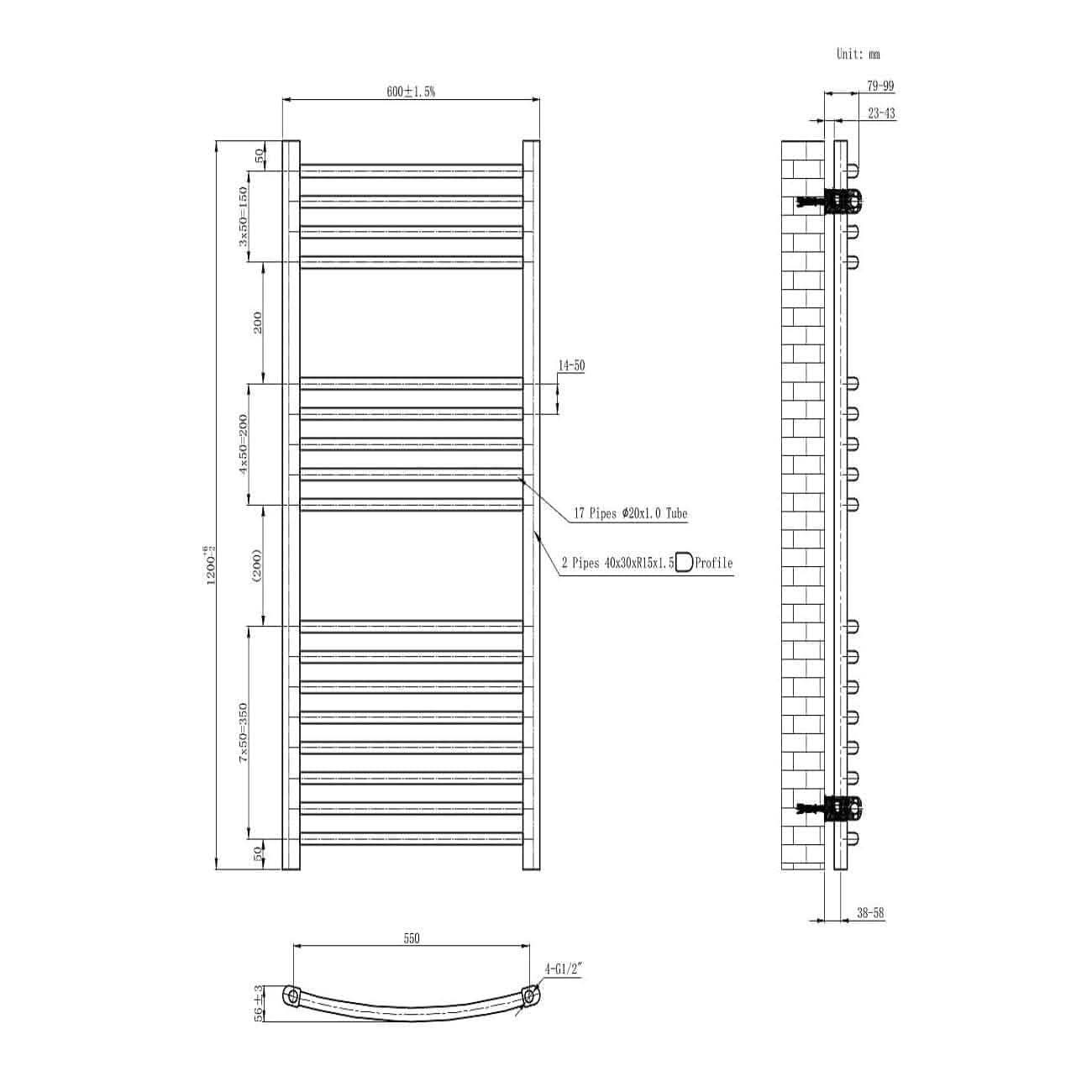 Curved Heated Towel Rail Bathroom Radiator - Chrome