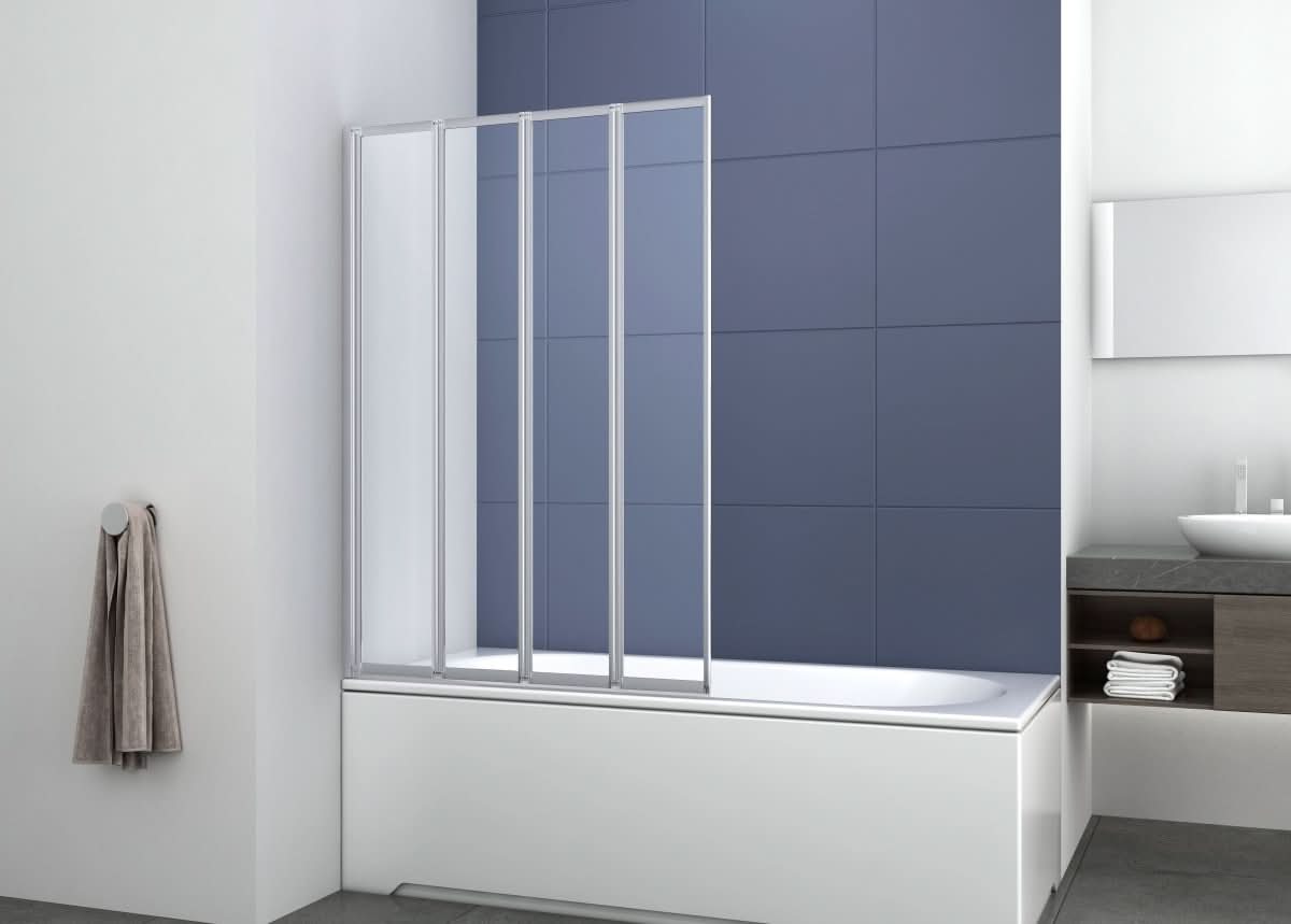 Modern Four Folding Bath Screen With Panel - 4mm Glass - 1400mm x 800mm - Chrome