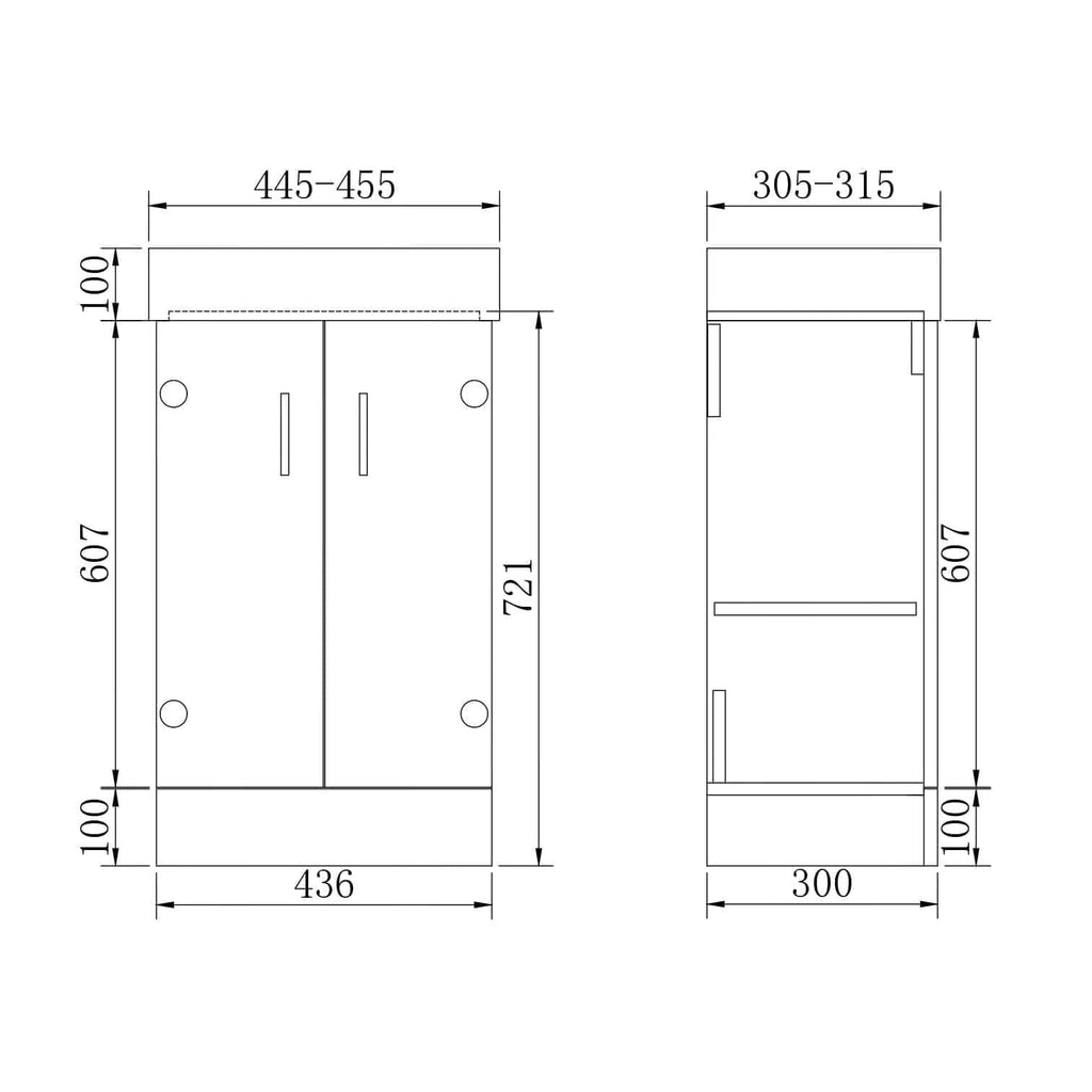 Cube 2 Door Cloakroom Floorstanding vanity Unit With Basin - 1 Tap Hole - 450mm x 720mm