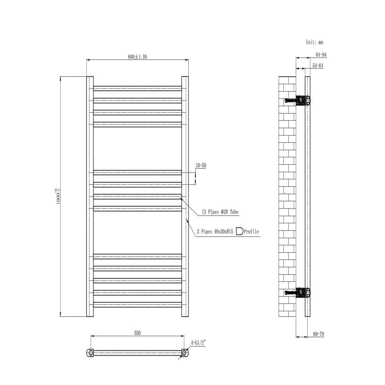Straight Heated Towel Rail Bathroom Radiator