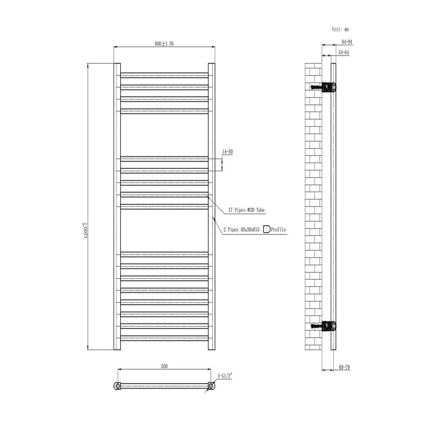 Straight Heated Towel Rail Bathroom Radiator