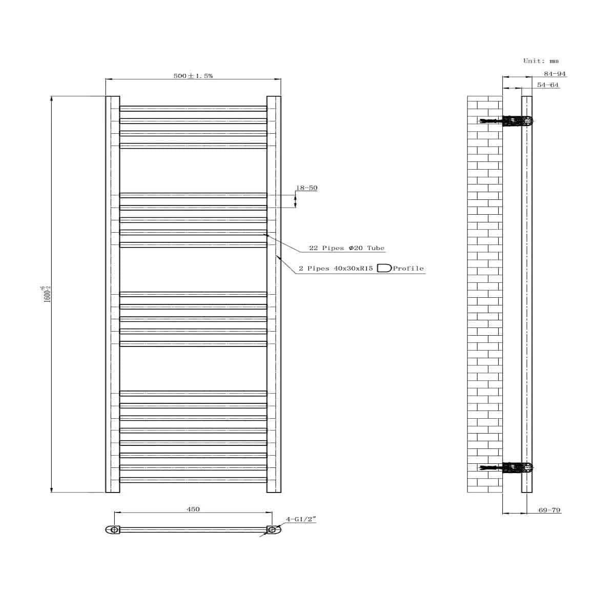 Straight Heated Towel Rail Bathroom Radiator