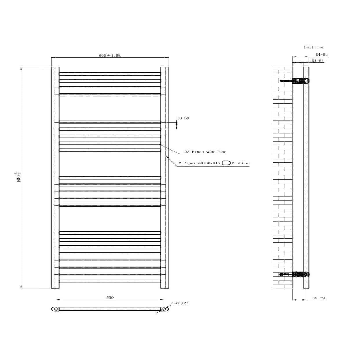 Straight Heated Towel Rail Bathroom Radiator