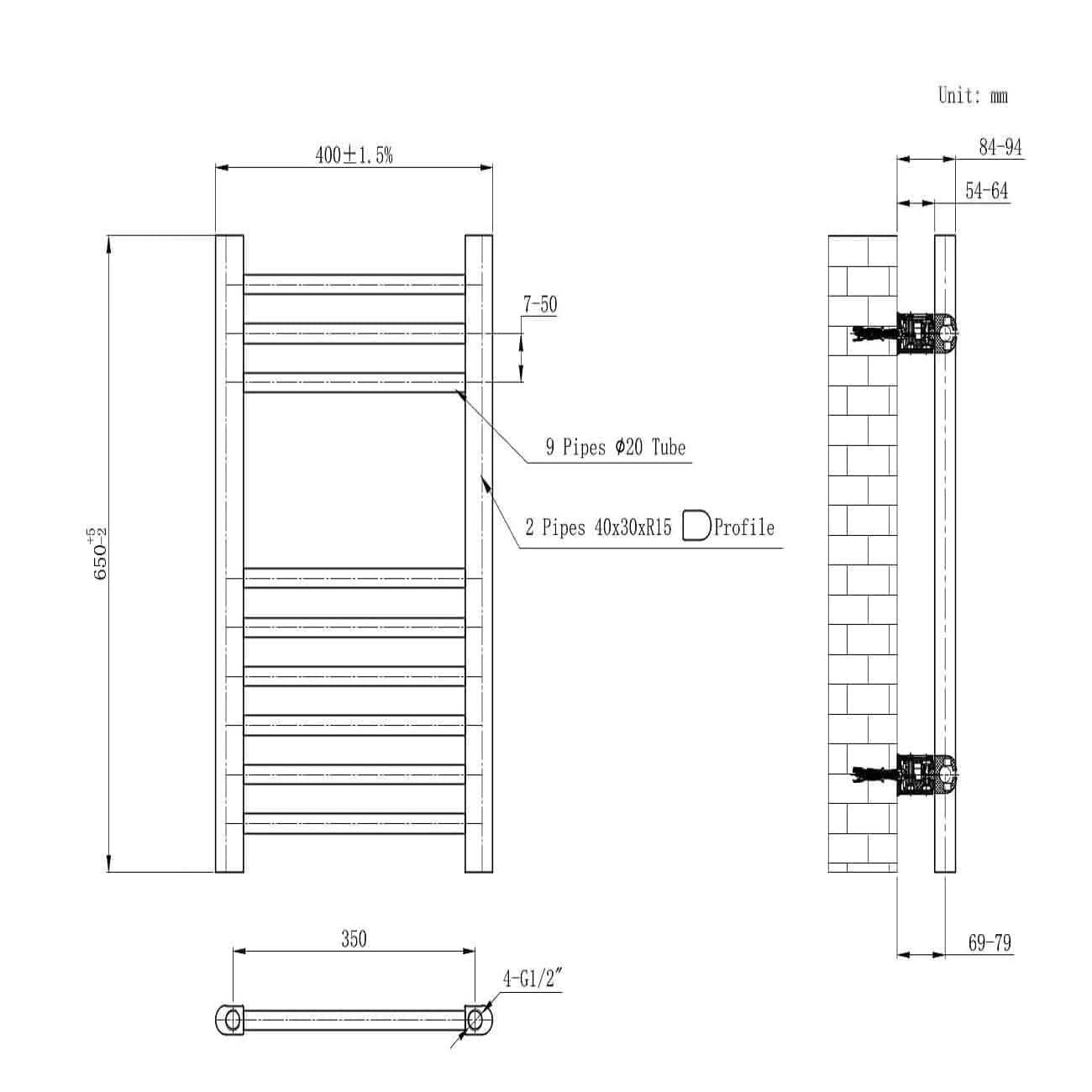 Straight Heated Towel Rail Bathroom Radiator