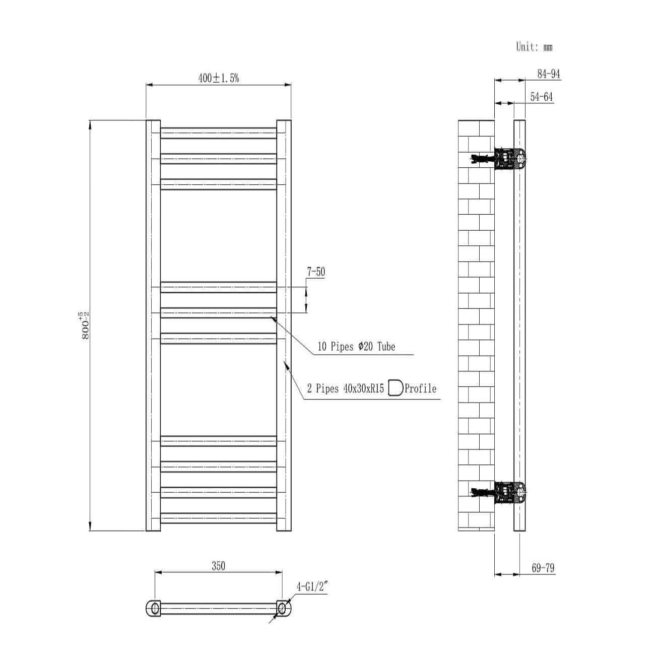 Straight Heated Towel Rail Bathroom Radiator
