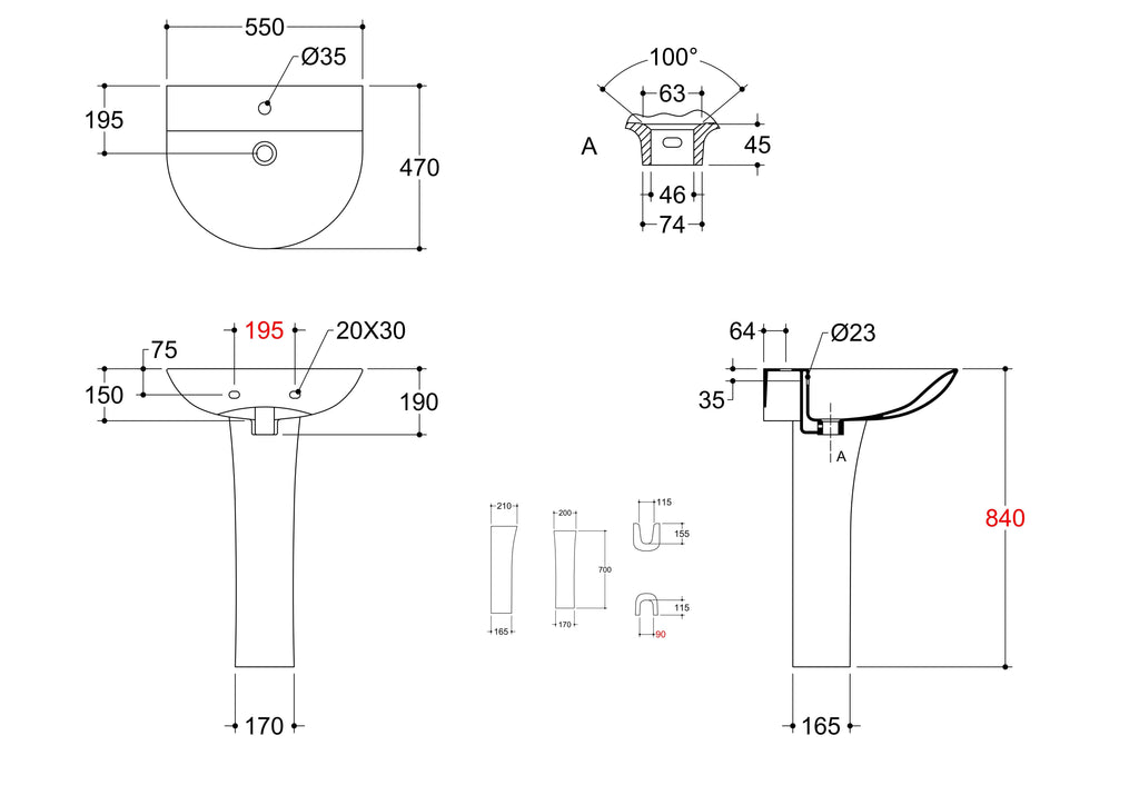 iBathUK Palma Round Bathroom Pedestal Sink, High Gloss White Ceramic Wash Basin with Classic Basin Sink Bowl Design