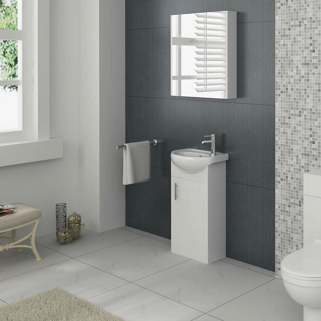 Petite 1 Door Cloakroom Floorstanding vanity Unit With Curved Basin - 1 Tap Hole - 400mm x 781mm