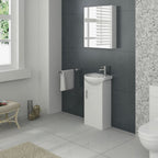 Petite 1 Door Cloakroom Floorstanding vanity Unit With Curved Basin - 1 Tap Hole - 400mm x 781mm