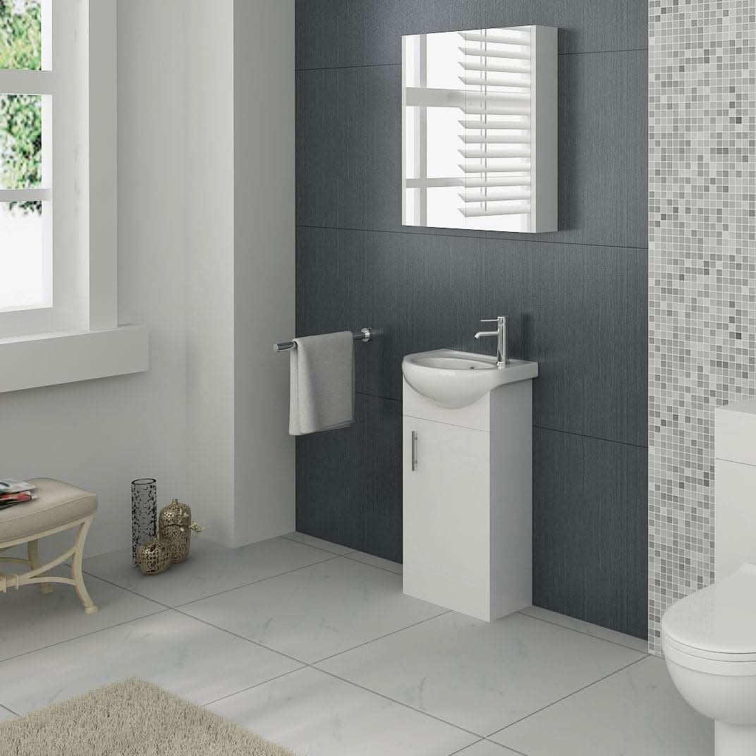 Petite 1 Door Cloakroom Floorstanding vanity Unit With Curved Basin - 1 Tap Hole - 400mm x 781mm