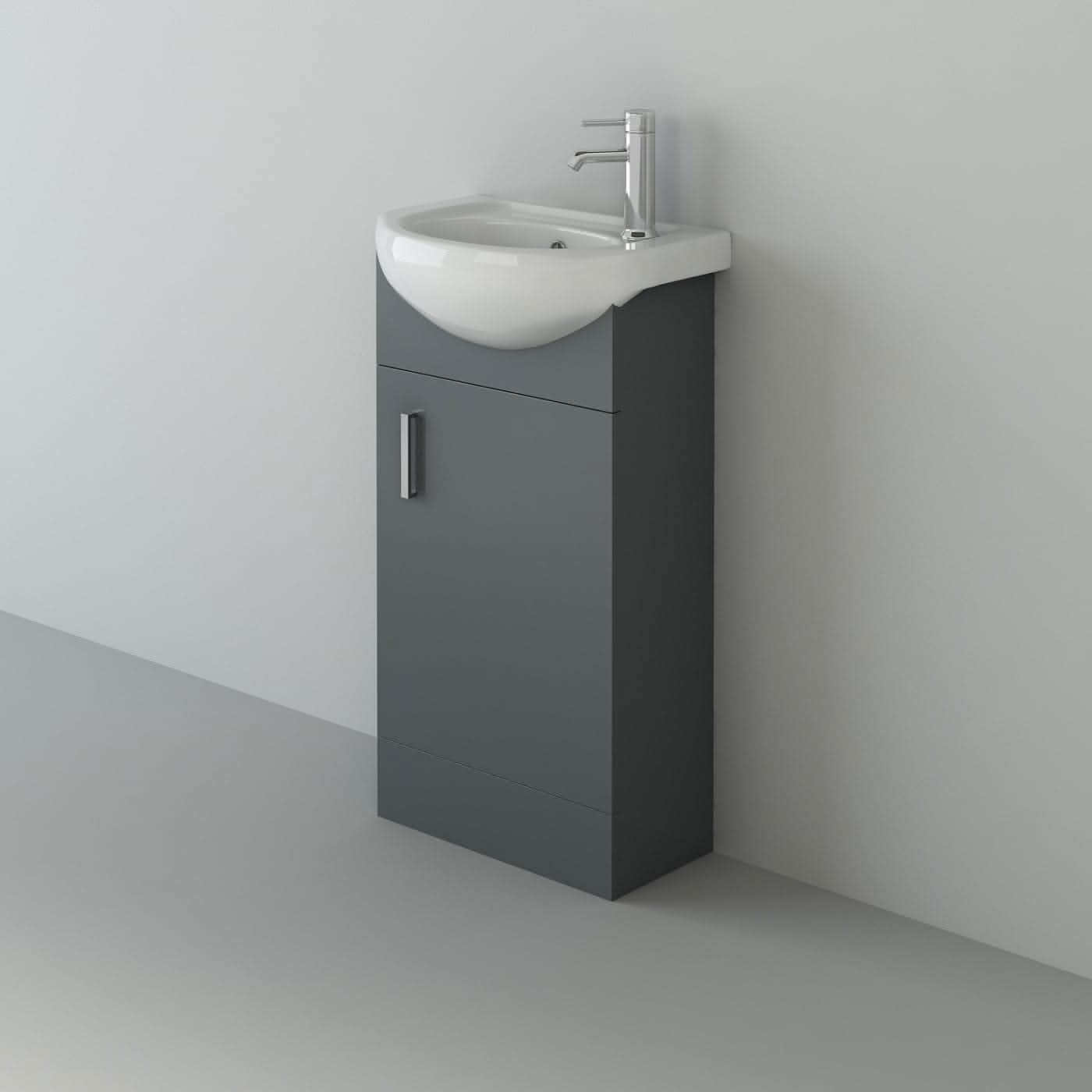 Petite 1 Door Cloakroom Floorstanding vanity Unit With Curved Basin - 1 Tap Hole - 400mm x 781mm