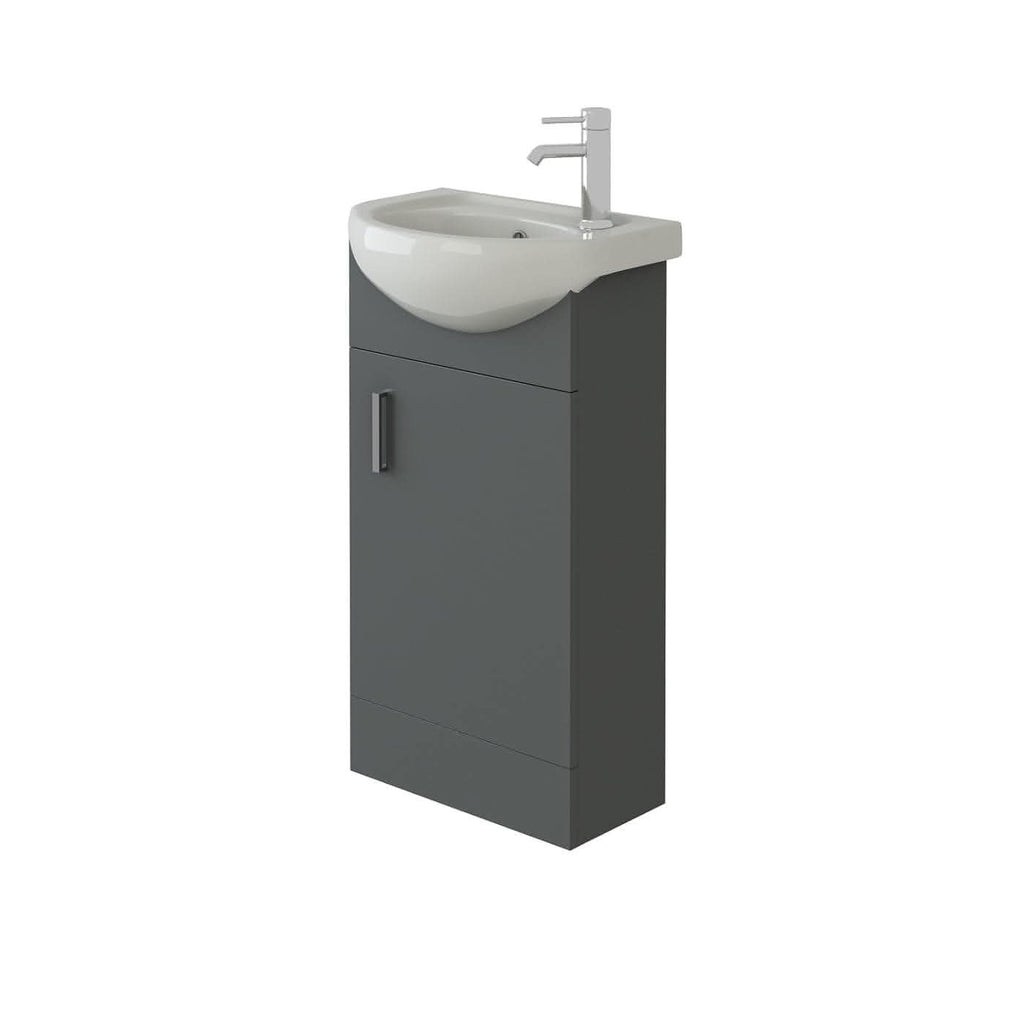 Petite 1 Door Cloakroom Floorstanding vanity Unit With Curved Basin - 1 Tap Hole - 400mm x 781mm