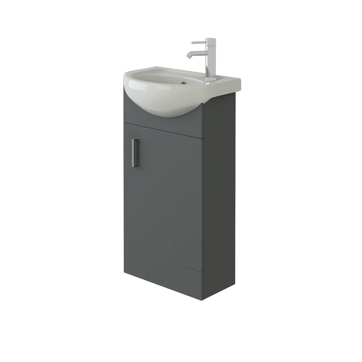 Petite 1 Door Cloakroom Floorstanding vanity Unit With Curved Basin - 1 Tap Hole - 400mm x 781mm