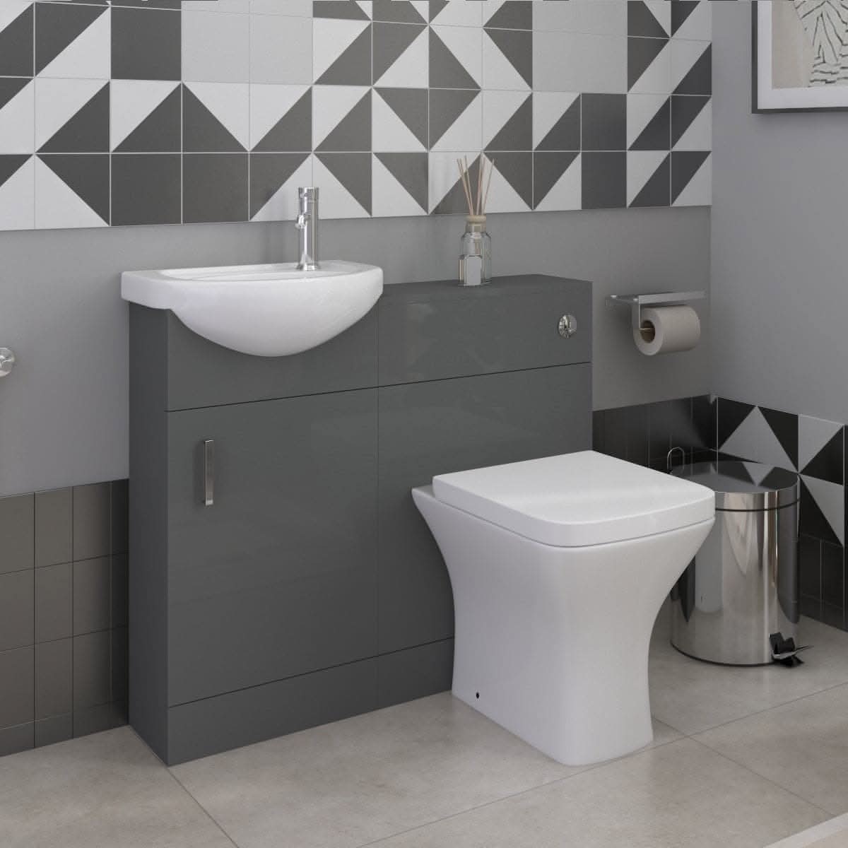 Petite 1 Door Cloakroom Floorstanding vanity Unit With Curved Basin - 1 Tap Hole - 400mm x 781mm