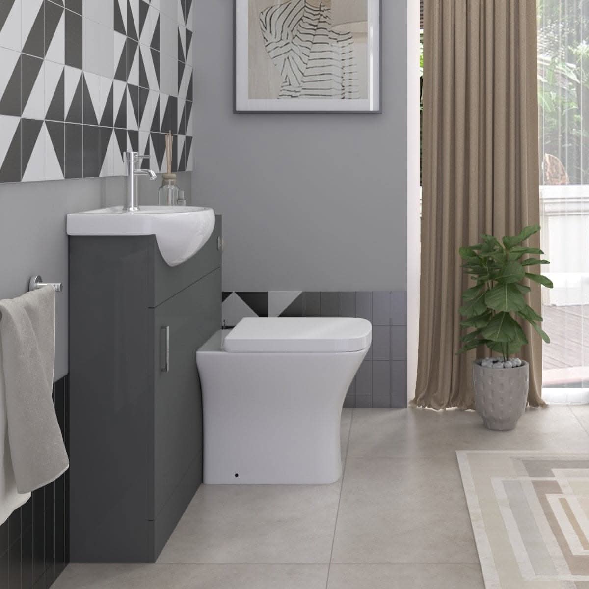Petite 1 Door Cloakroom Floorstanding vanity Unit With Curved Basin - 1 Tap Hole - 400mm x 781mm