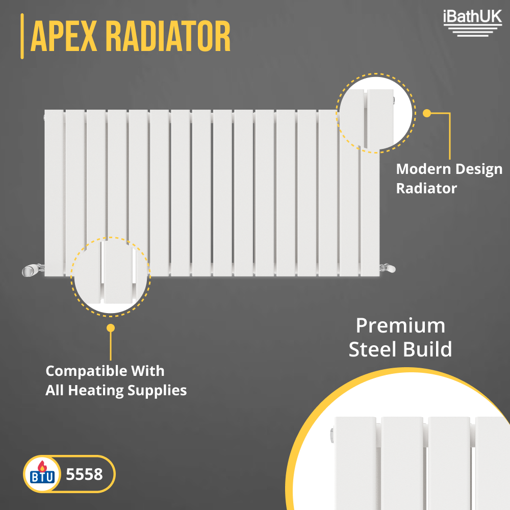 iBathUK Apex Horizontal Double Panel Slim Flat Radiator, Designer Radiator, UK Radiators, Slim Radiators