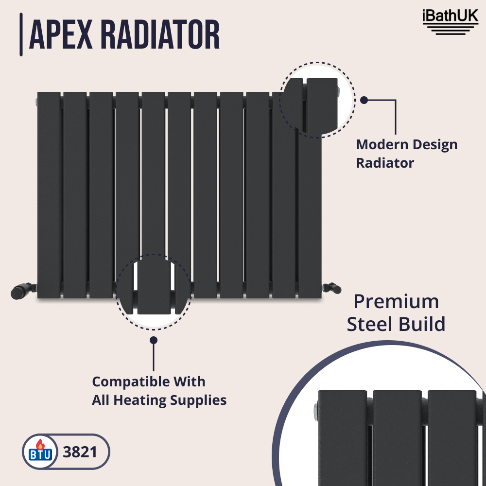 iBathUK Apex Horizontal Double Panel Slim Flat Radiator, Designer Radiator, UK Radiators, Slim Radiators