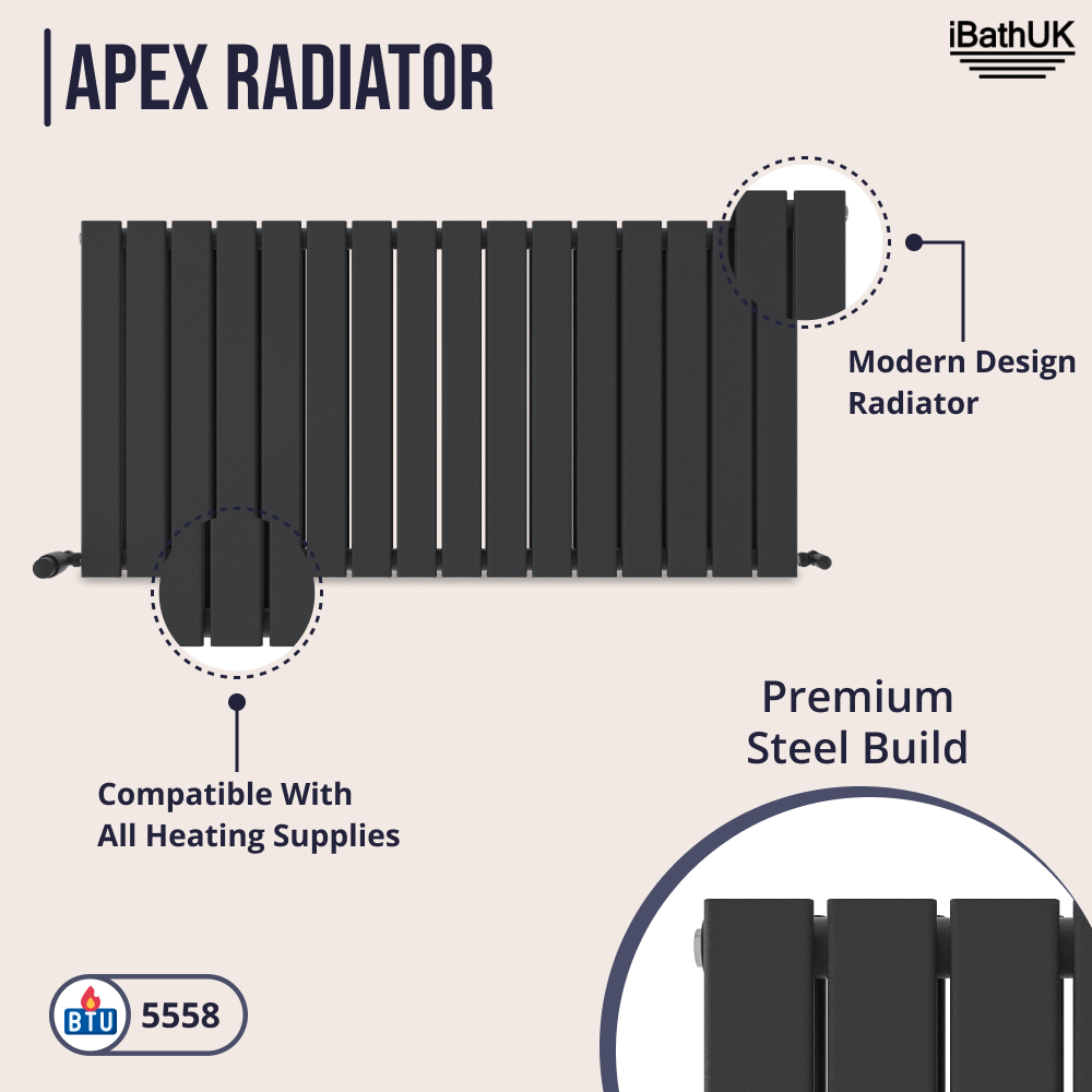 iBathUK Apex Horizontal Double Panel Slim Flat Radiator, Designer Radiator, UK Radiators, Slim Radiators
