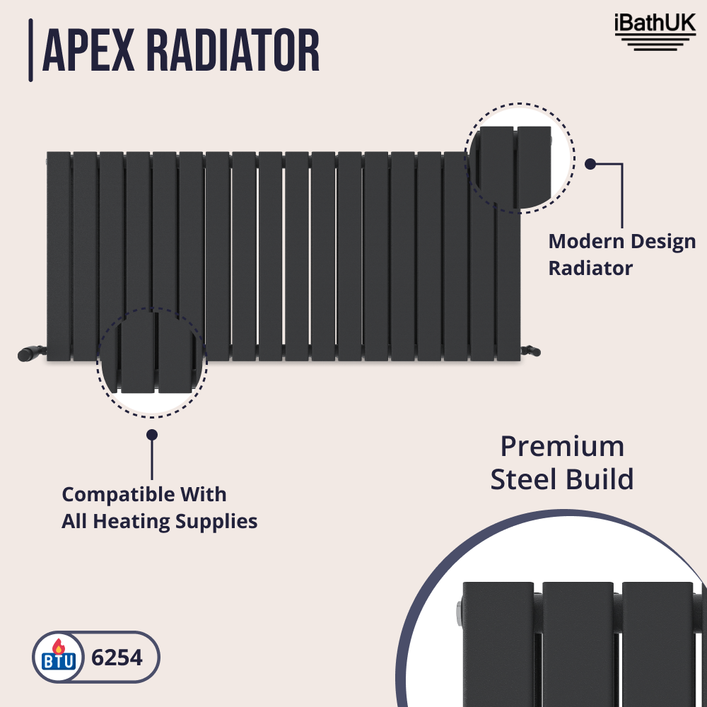 iBathUK Apex Horizontal Double Panel Slim Flat Radiator, Designer Radiator, UK Radiators, Slim Radiators