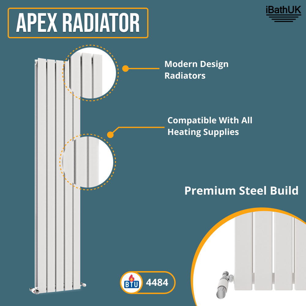 iBathUK Apex Vertical Double Slim Flat Panel Radiator, Designer Radiator, Vertical Radiators