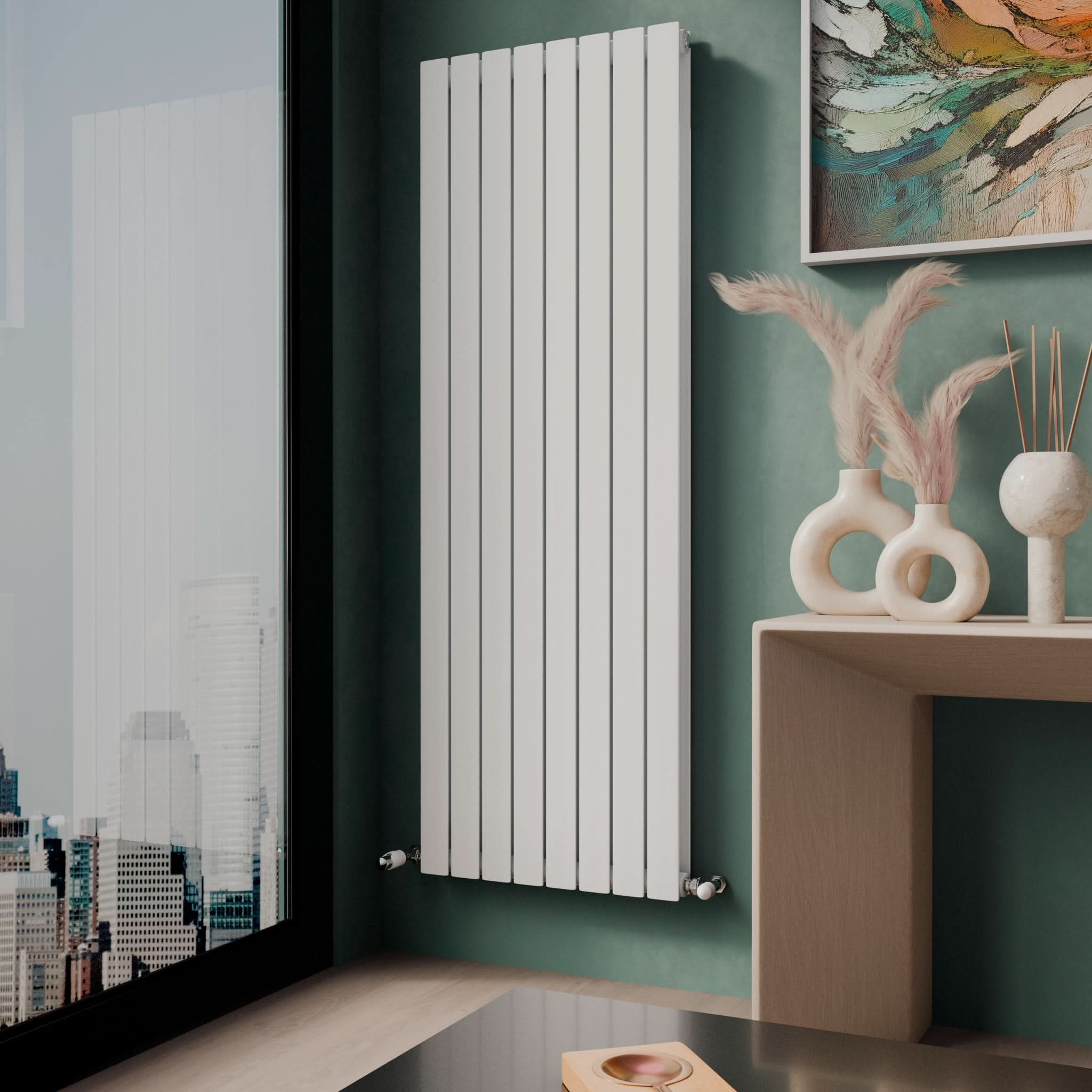 iBathUK Apex Vertical Double Slim Flat Panel Radiator, Designer Radiator, Vertical Radiators