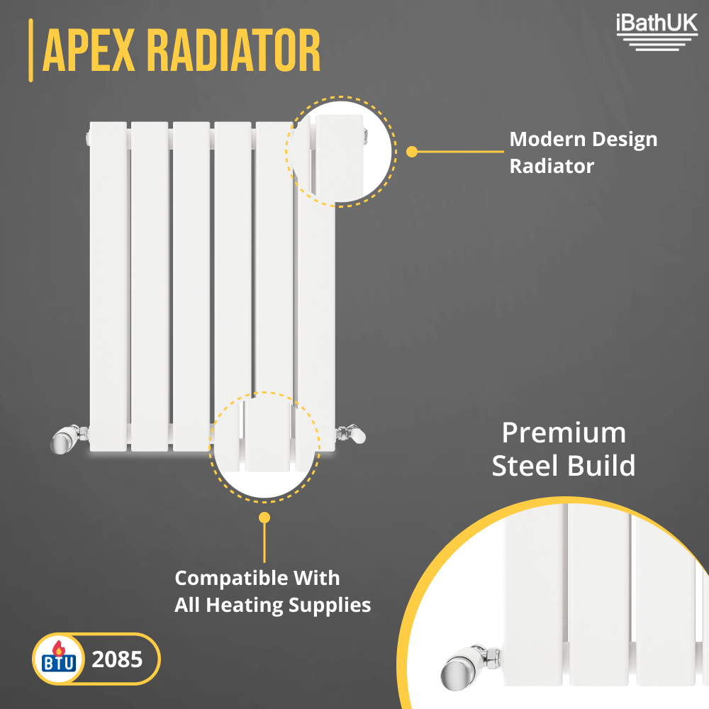 iBathUK Apex Horizontal Double Panel Slim Flat Radiator, Designer Radiator, UK Radiators, Slim Radiators