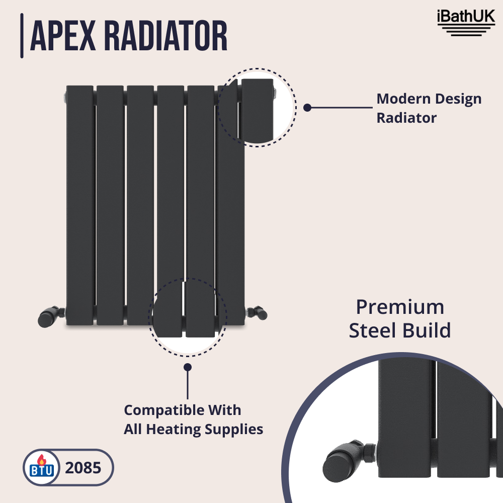 iBathUK Apex Horizontal Double Panel Slim Flat Radiator, Designer Radiator, UK Radiators, Slim Radiators