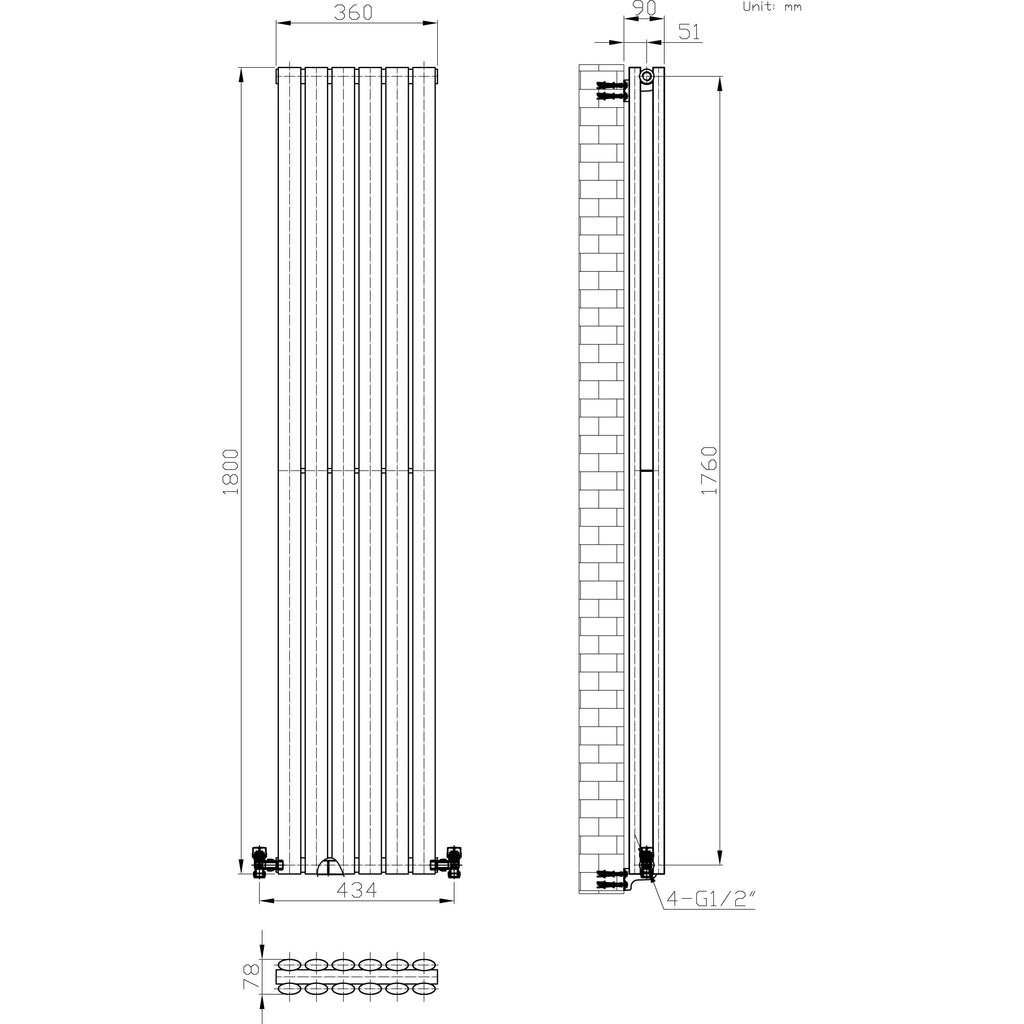 Princia Vertical Double Oval Panel Radiator