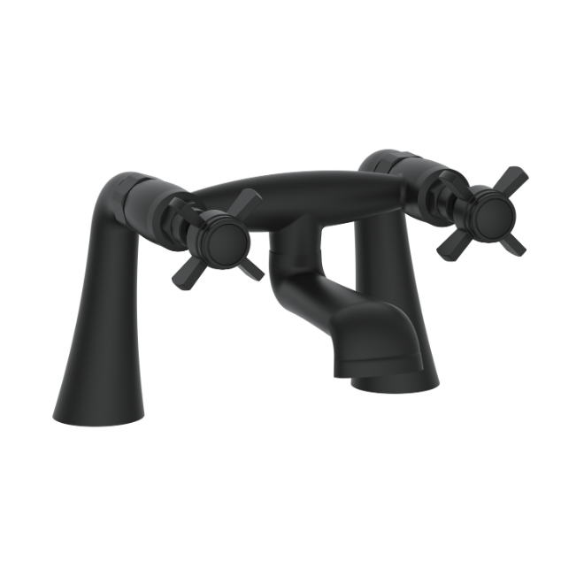 Regency Traditional Bath Filler Mixer Tap in Matt Black finish with vintage design and crosshead handles, ideal for adding a touch of classic elegance to any bathroom.