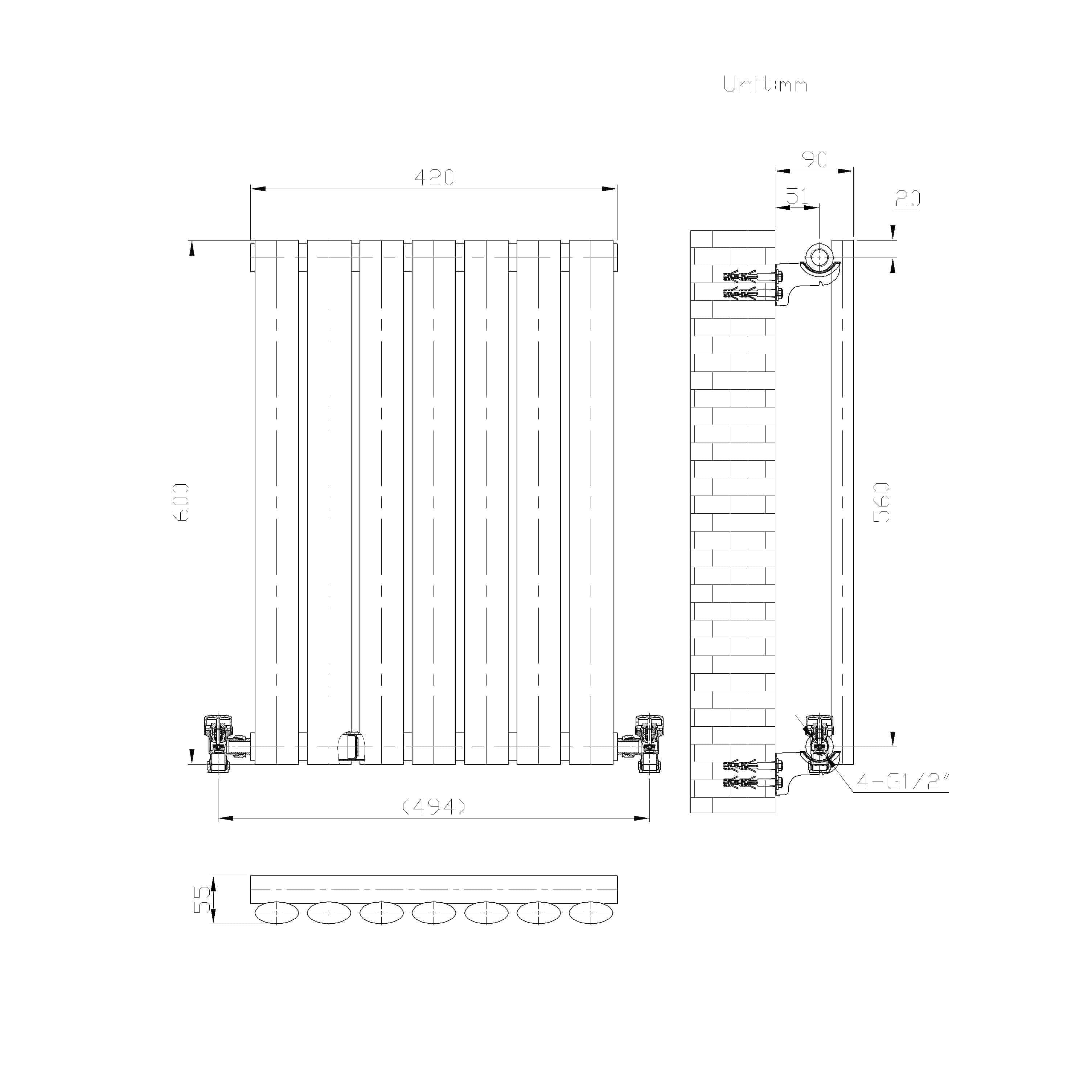 Princia Horizontal Single Oval Panel Radiator