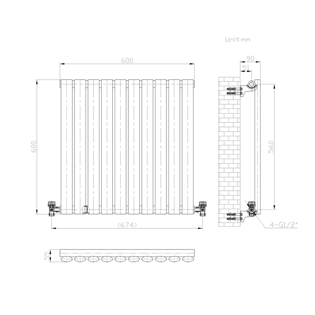 Princia Horizontal Single Oval Panel Radiator