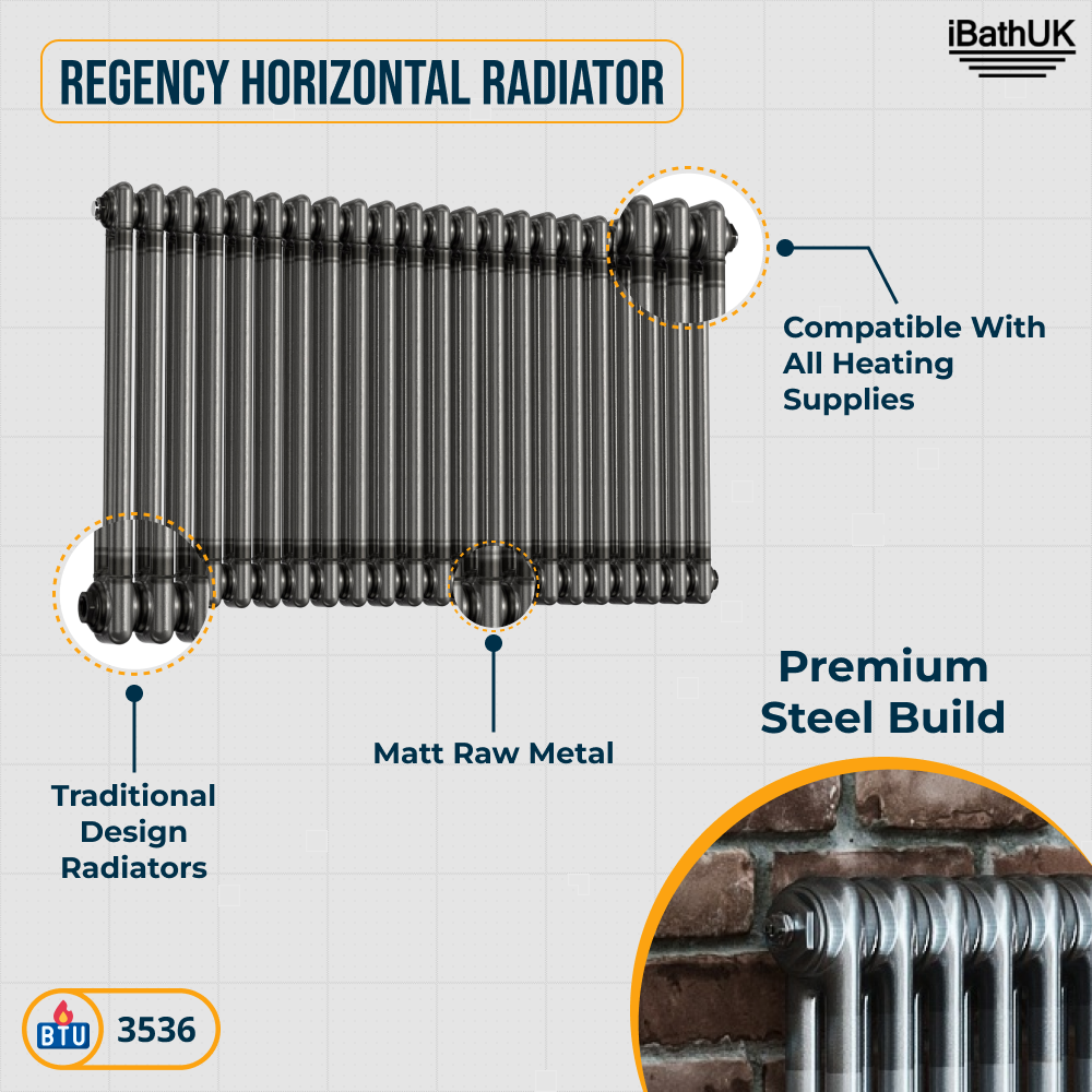 Helena Traditional Horizontal Column Radiator - Raw Metal