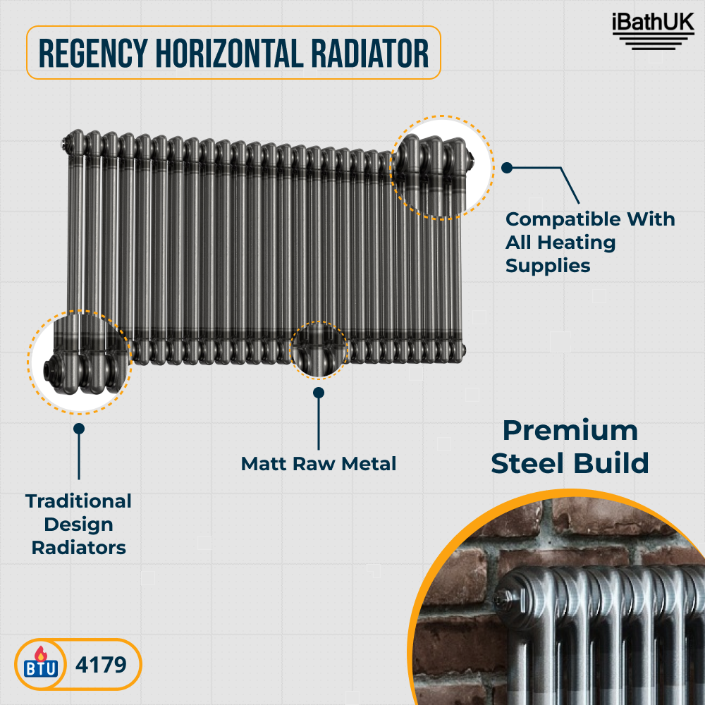 Helena Traditional Horizontal Column Radiator - Raw Metal